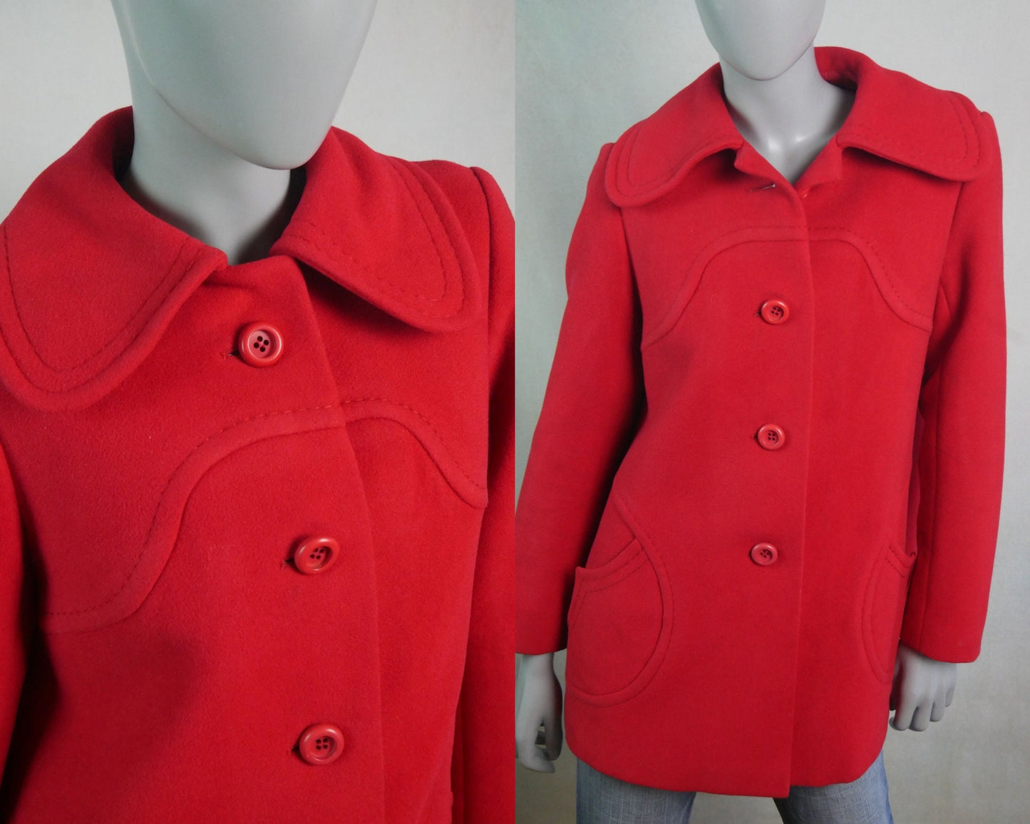 60s Mod Red Coat | Vintage Chelsea Mary Jane Wool Coat | Medium