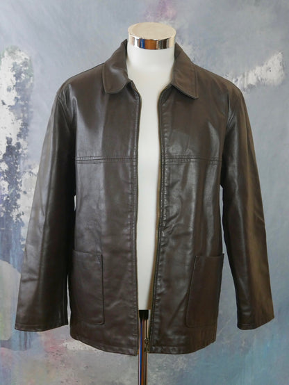 Vintage 80s Brown Leather Bomber Jacket | Large