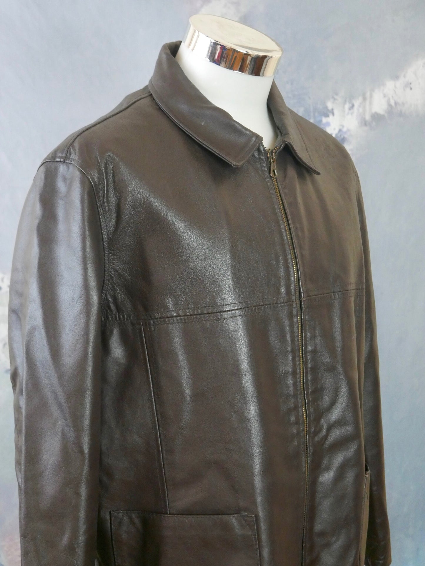 Vintage 80s Brown Leather Bomber Jacket | Large