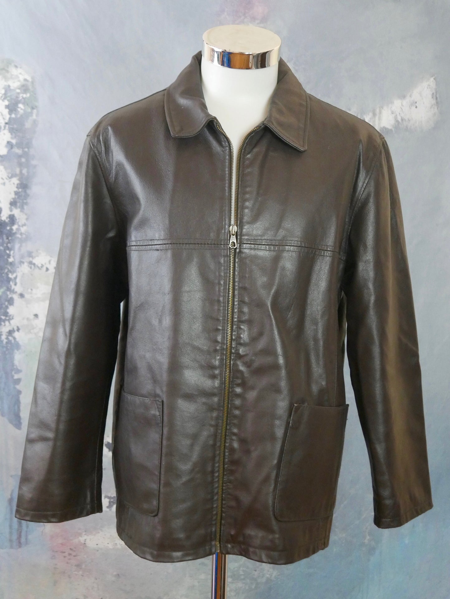 Vintage 80s Brown Leather Bomber Jacket | Large