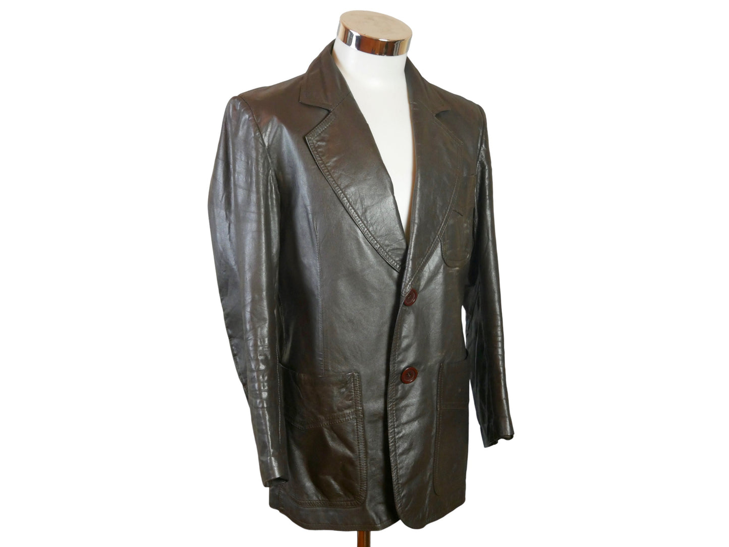 70s Vintage Brown Leather Jacket with Wide Collar | Medium