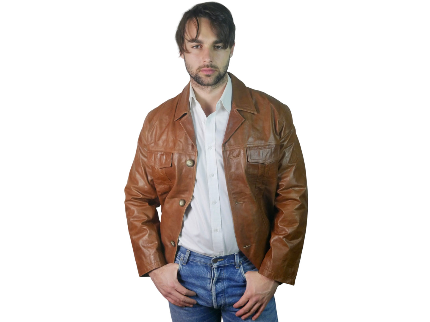 1970s Vintage Men's Leather Jacket | Ruddy Brown Soft Lambskin | Large