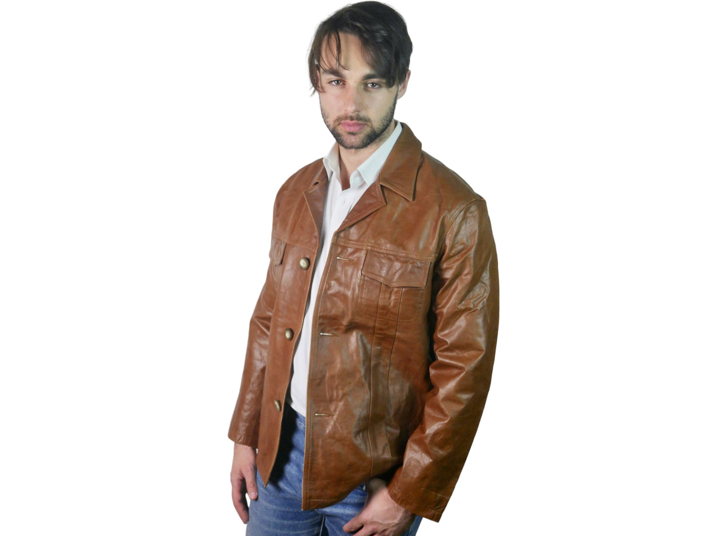 1970s Vintage Men's Leather Jacket | Ruddy Brown Soft Lambskin | Large