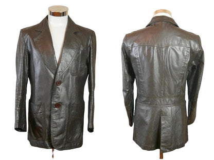 70s Vintage Brown Leather Jacket with Wide Collar | Medium