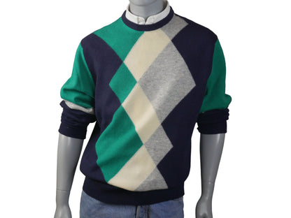 1980s Preppy Argyle Sweater | Scottish Vintage Soft Lambswool Knit Pullover | Large