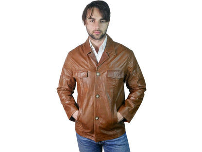 1970s Vintage Men's Leather Jacket | Ruddy Brown Soft Lambskin | Large