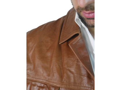 1970s Vintage Men's Leather Jacket | Ruddy Brown Soft Lambskin | Large